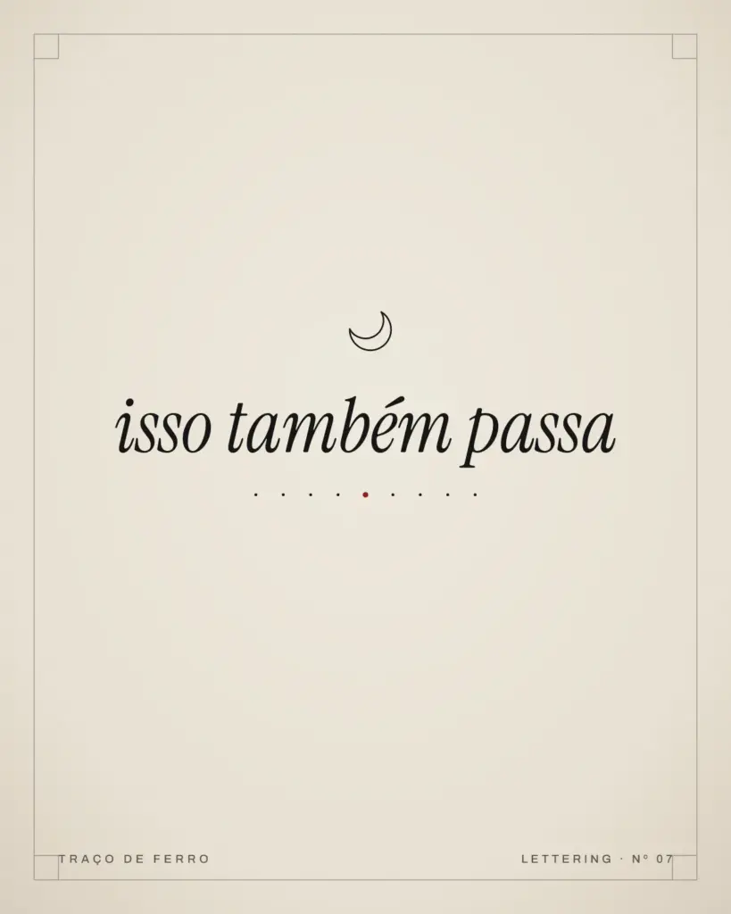 A frase isso também passa em letra itálica fina, com uma lua acima e pontos abaixo